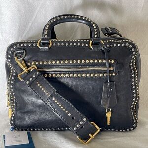 Prada Black and Gold Studded Shoulder Bag